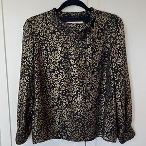 Cupcakes & Cashmere Leopard Blouse with Tie Size M